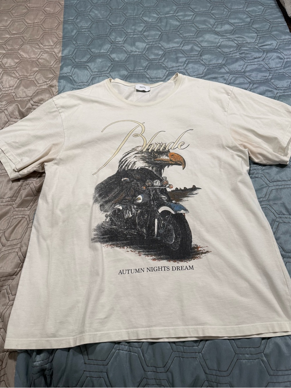 Rhude Eagle Motorcycle Graphic T-Shirt XL Cream Watch My Smoke ’91